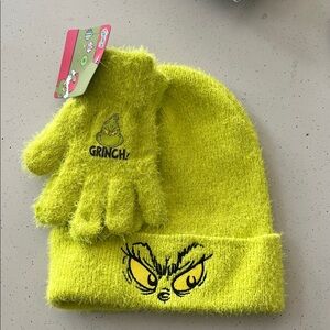 Grinch Kids Beanie and Gloves Set - Bright Green